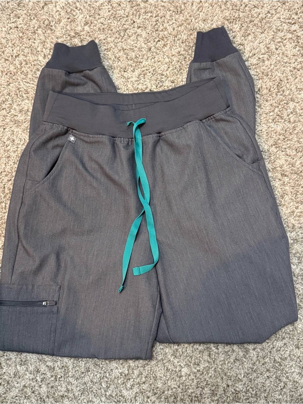 Figs Women's Charcoal Gray Joggers with Teal Drawstring